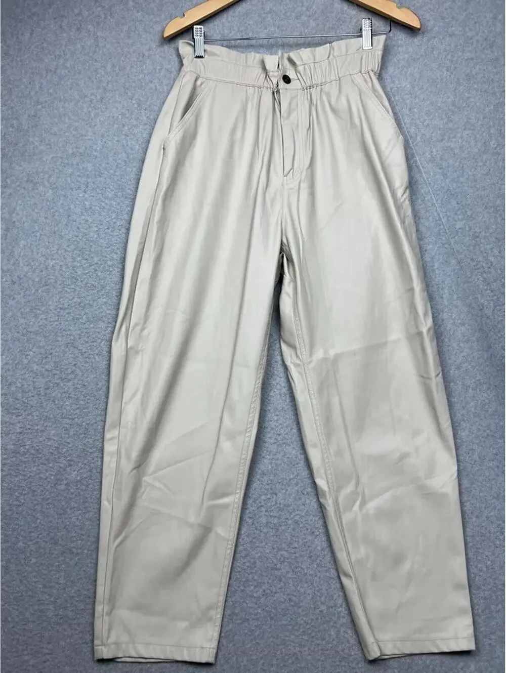 90s Zara High Waist Paper Bag Wide Leg Faux Leather Pants Womens Size 8 Oversize